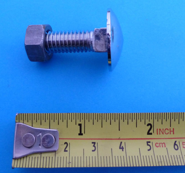 Bumper bolt, chrome + nut. 25mm head