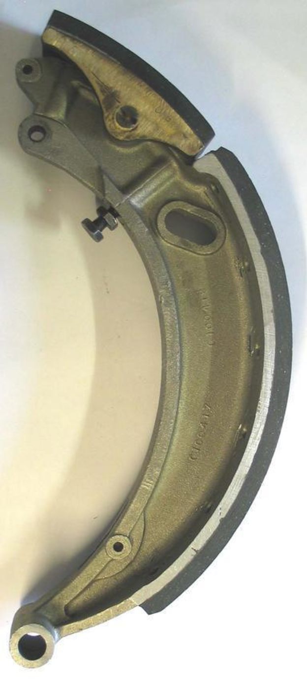 Front brake shoe assembly, relined; exchange only.
