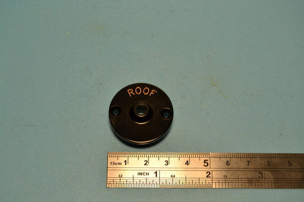 Bezel, dashboard switch, black egg shell finish, engraved, Roof